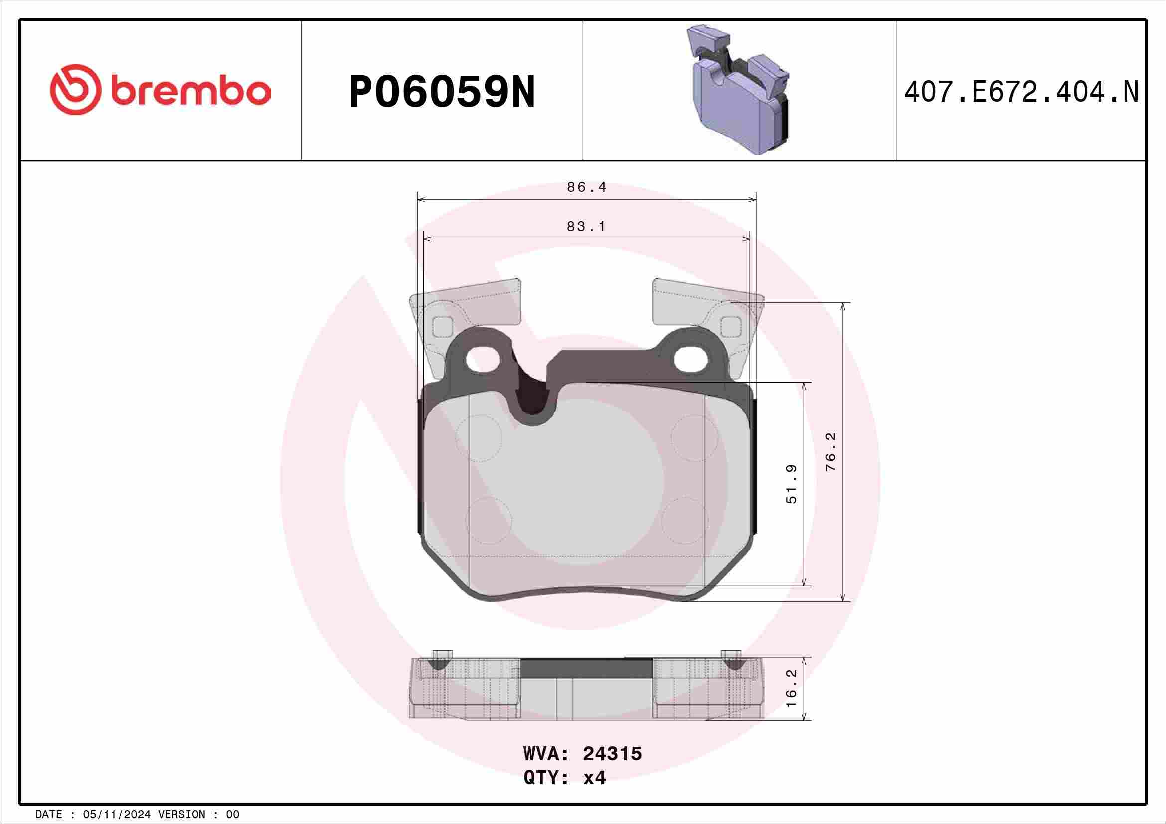 Brembo Disc Brake Pad Set P06059N