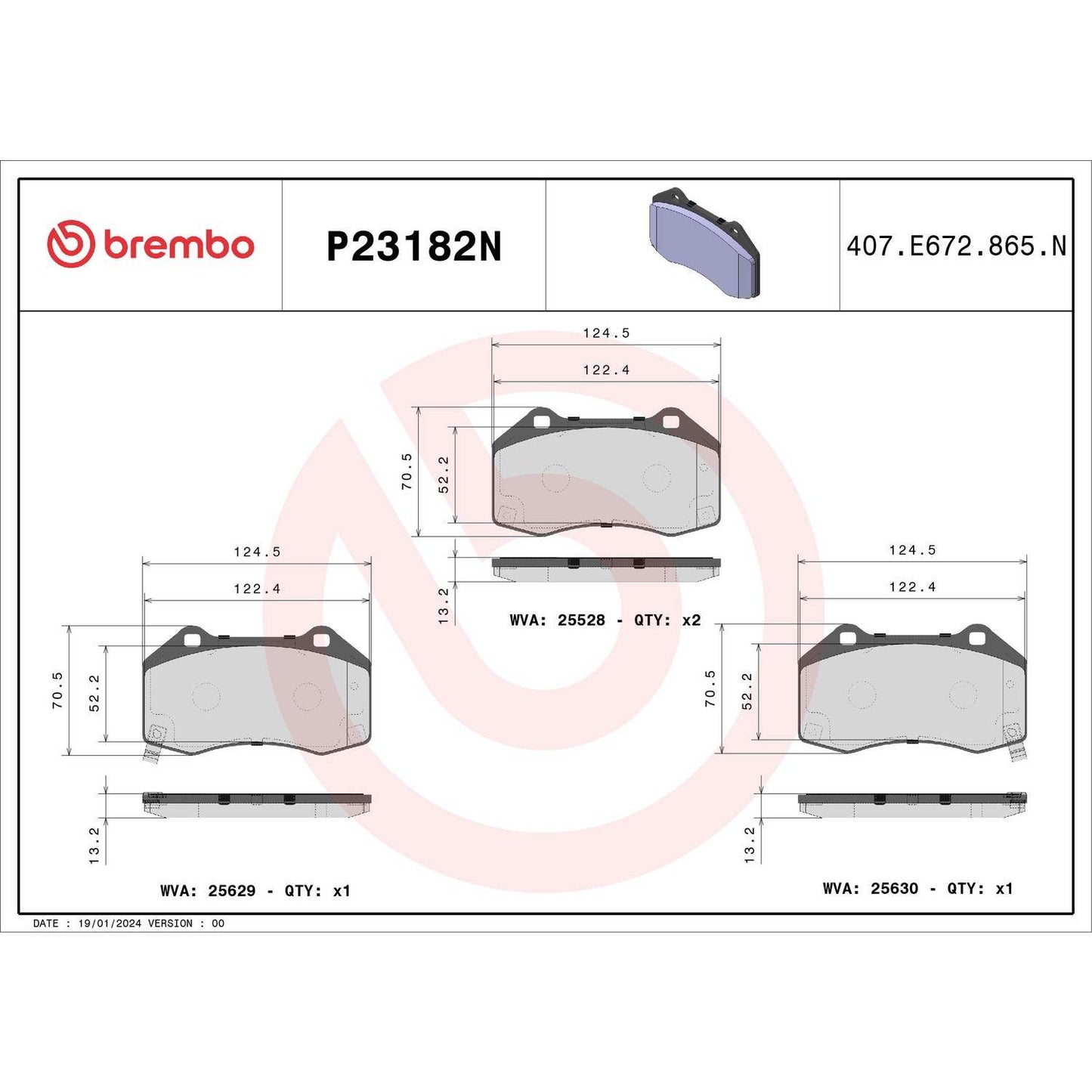 Brembo OE Brembo 08-10 Mazda MX-5 Miata/ Chevrolet HHR/ Chevrolet Cobalt Front NAO Brake Pad P23182N