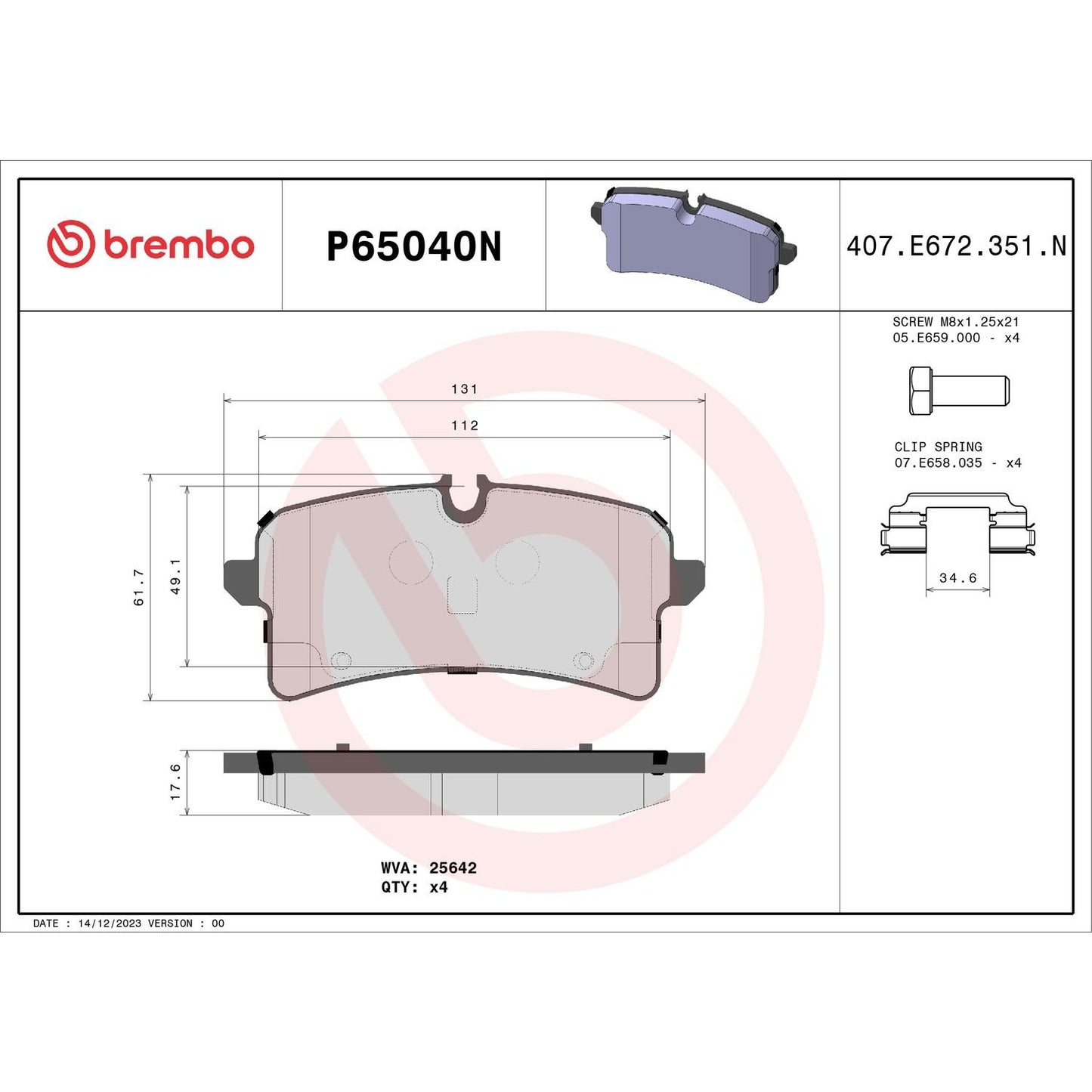 Brembo OE Brembo 15-20 Porsche Macan Rear NAO Brake Pad P65040N