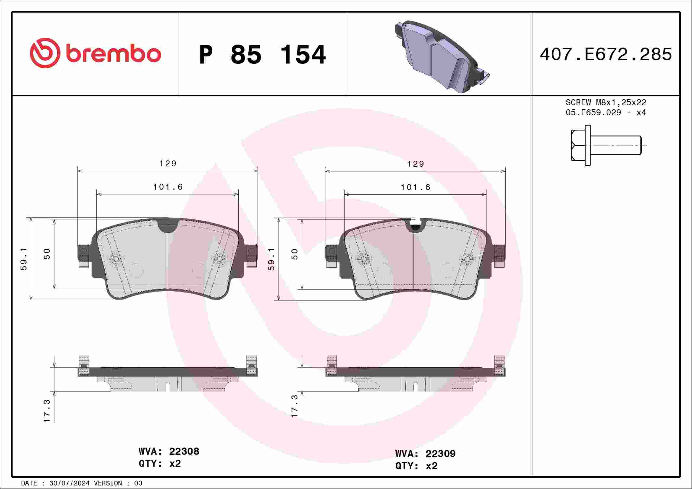 Brembo Disc Brake Pad Set P85154