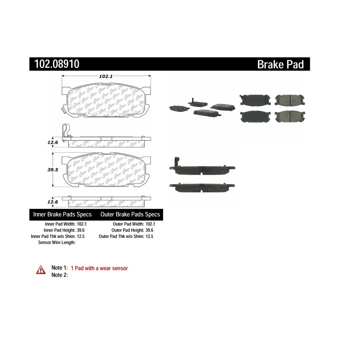 Centric Parts Disc Brake Pad Set Semi-Metallic with Shims for 2001-2005 Mazda Miata 102.08910