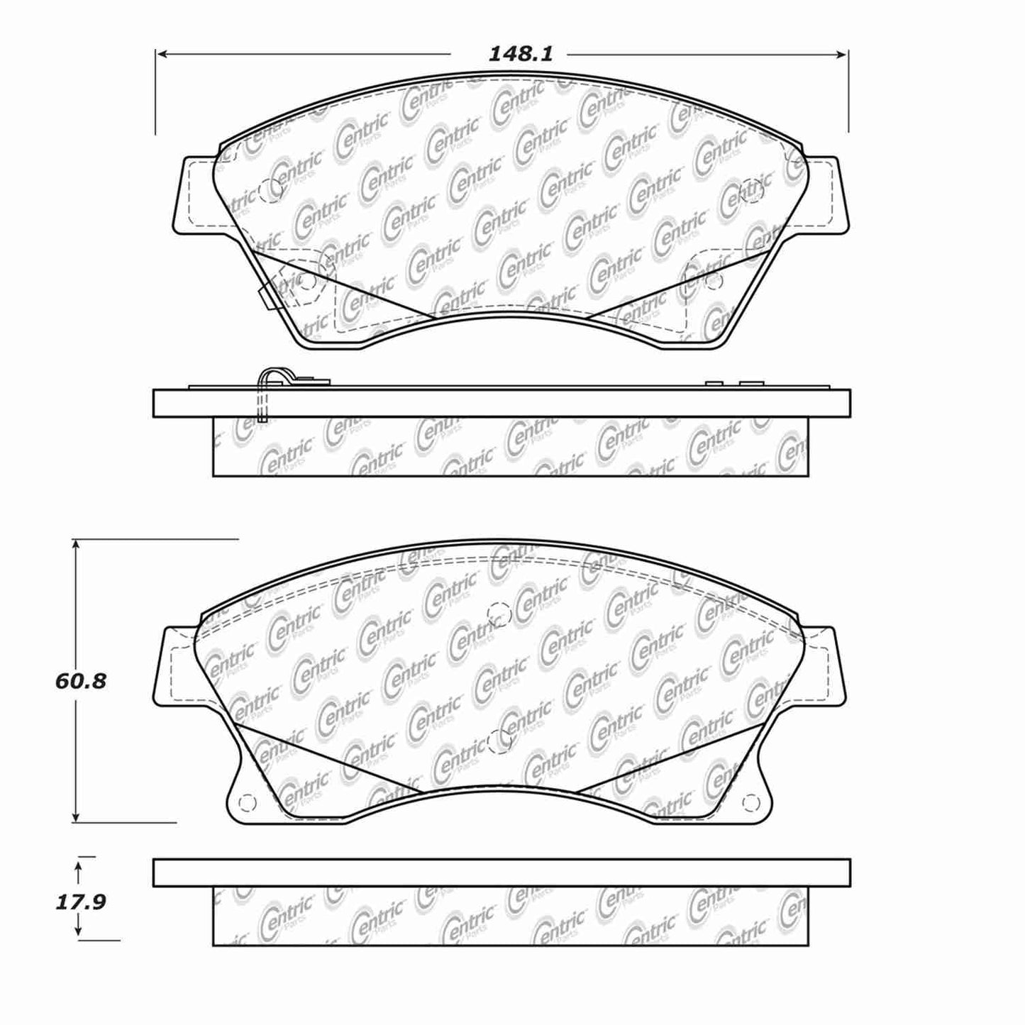 Centric Parts Disc Brake Pad Set Semi-Metallic with Shims for 2010-2017 Chevrolet Cruze 102.15220