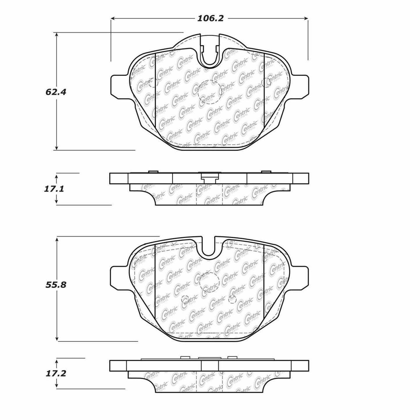 Centric Parts Disc Brake Pad Set Posi Quiet Semi-Metallic with Hardware for 2011-2022 BMW 5 Series 104.14730