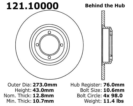 Centric Parts Disc Brake Rotor with Non-Directional Finishes 121.10000