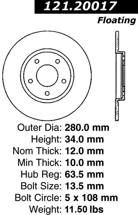 Centric Parts Disc Brake Rotor Standard with Non-Directional Finishes for 2001-2007 Ford Mondeo & 2002-2008 Jaguar X-Type 121.20017