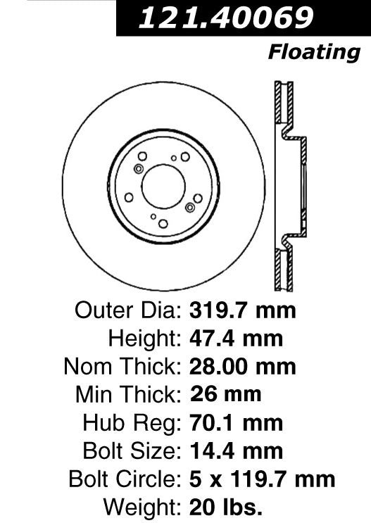 Centric Parts Disc Brake Rotor with Non-Directional Finishes for 121.40069