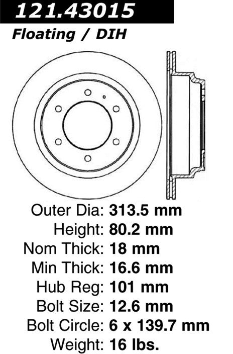Centric Parts Disc Brake Rotor C-Tek Standard Non-Directional Finishes for 1996-1999 Acura SLX, 2002-1994 Honda Passport 121.43015