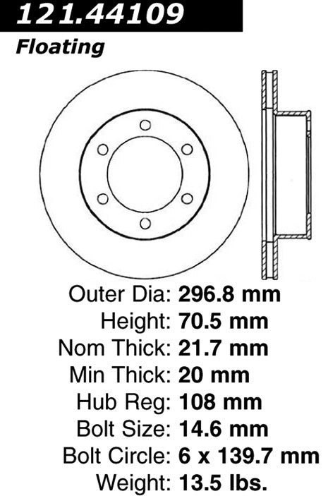 Centric Parts Disc Brake Rotor Standard with Non-Directional Finishes for 1995-2002 Toyota 4Runner 1995-2004 Tacoma 121.44109