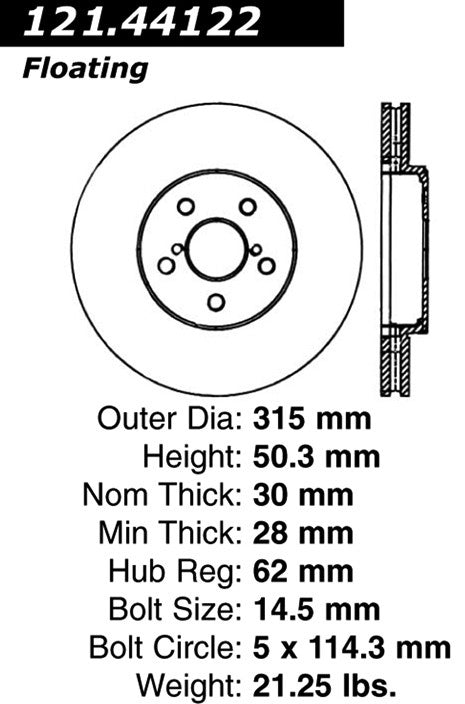 Centric Parts Disc Brake Rotor Standard with Non-Directional Finishes for 2001-2006 Lexus LS430 121.44122