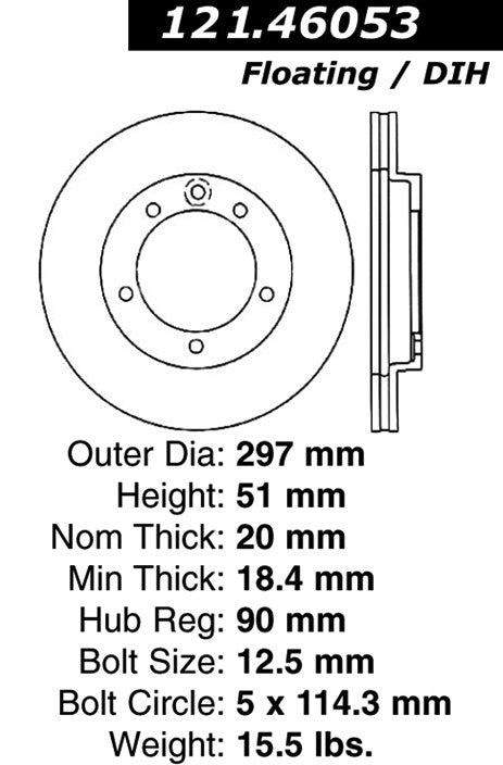 Centric Parts Disc Brake Rotor Standard with Non-Directional Finishes for 1994-1996 Dodge Stealth 1993-1999 Mitsubishi 3000GT 121.46053
