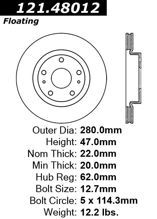Centric Parts Disc Brake Rotor Standard with Non-Directional Finishes for 2007-2014 Suzuki SX4 121.48012