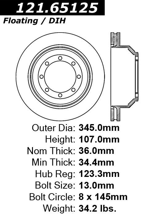 Centric Parts Disc Brake Rotor C-Tek Standard Non-Directional Finishes for Ford E-350 Super Duty 2008‑2019, 2021‑2023 and Econoline Van/Wagon 2010‑2014