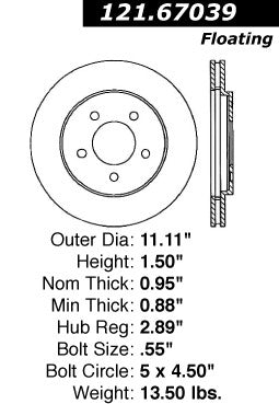 Centric Parts Disc Brake Rotor C-Tek Standard Non-Directional Finishes for 1991-2002 Chrysler Grand Voyager Prowler Town & Country Dodge Caravan Grand Caravan Plymouth 121.67039