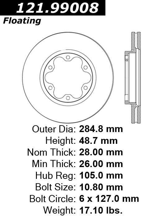 Centric Parts Disc Brake Rotor Standard with Non-Directional Finishes for 2006-2020 Toyota Hiace 121.99008