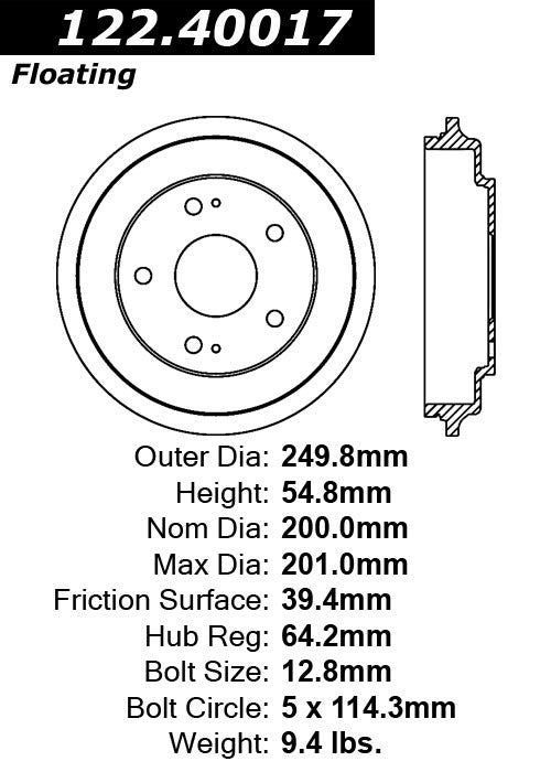 Centric Parts Premium Brake Drum for 2006-2015 Honda Civic 122.40017