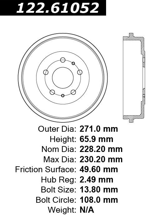 Stoptech Centric Premium Brake Drum - Rear 122.61052