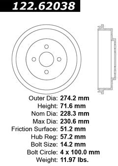 Centric Parts Premium Brake Drum 122.62038