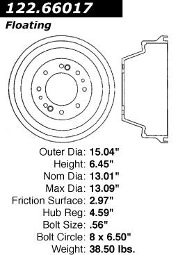 Centric Parts Brake Drum Premium with Electrocoating finish 122.66017