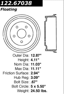 Stoptech Centric Premium Brake Drum - Rear 122.67038