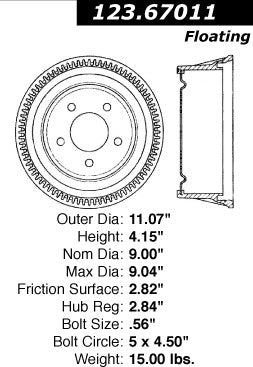 Centric Parts Brake Drum Non-Directional Finish 123.67011