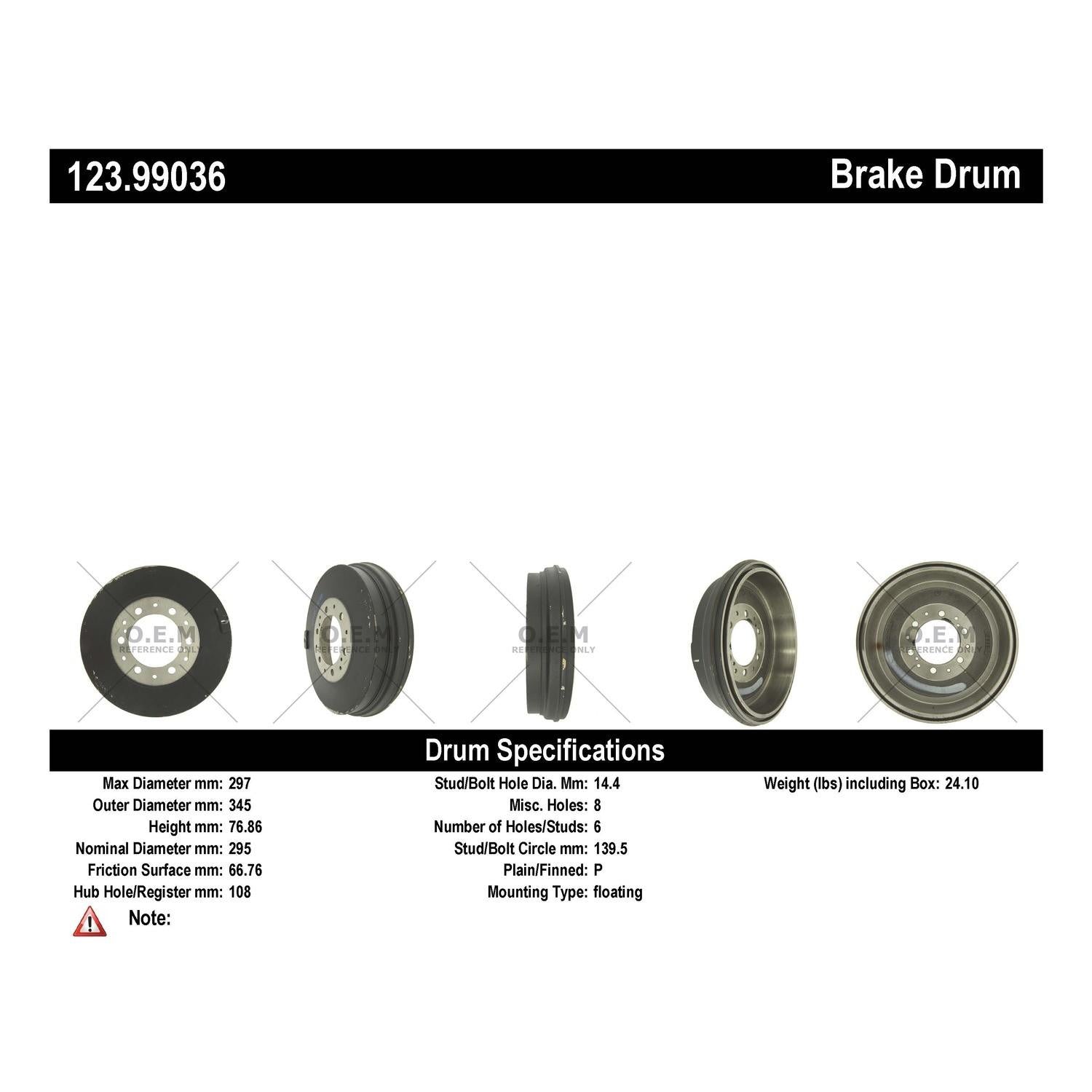Centric Parts Standard Brake Drum 123.99036