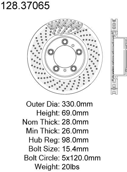 Stoptech Centric Drilled OE Design Brake Rotor 128.37065