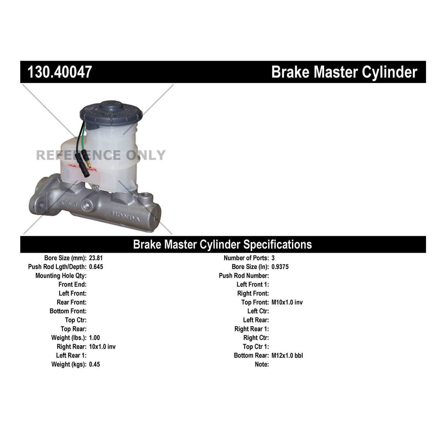 Centric Parts Premium Brake Master Cylinder 130.40047