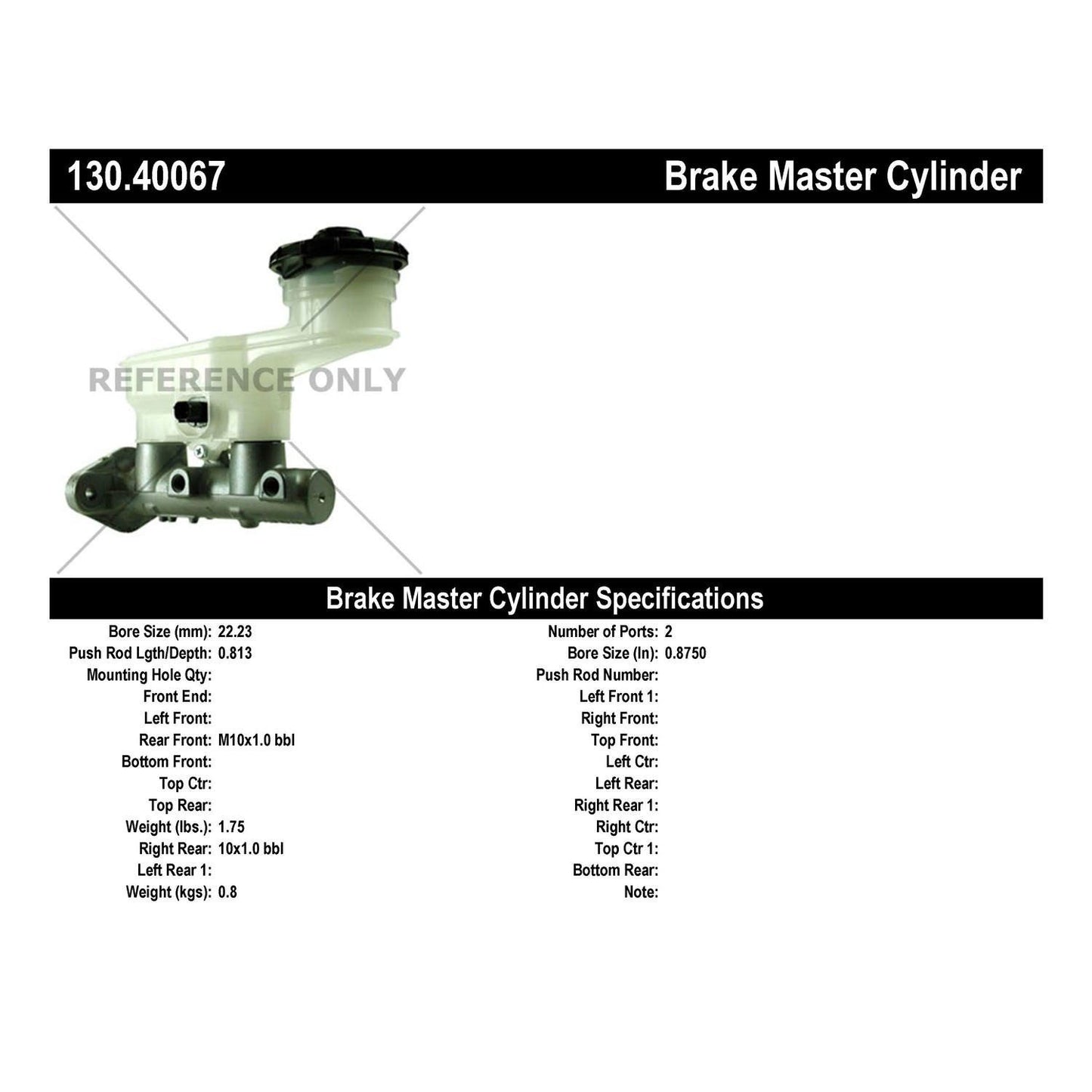 Centric Parts Premium Brake Master Cylinder 130.40067