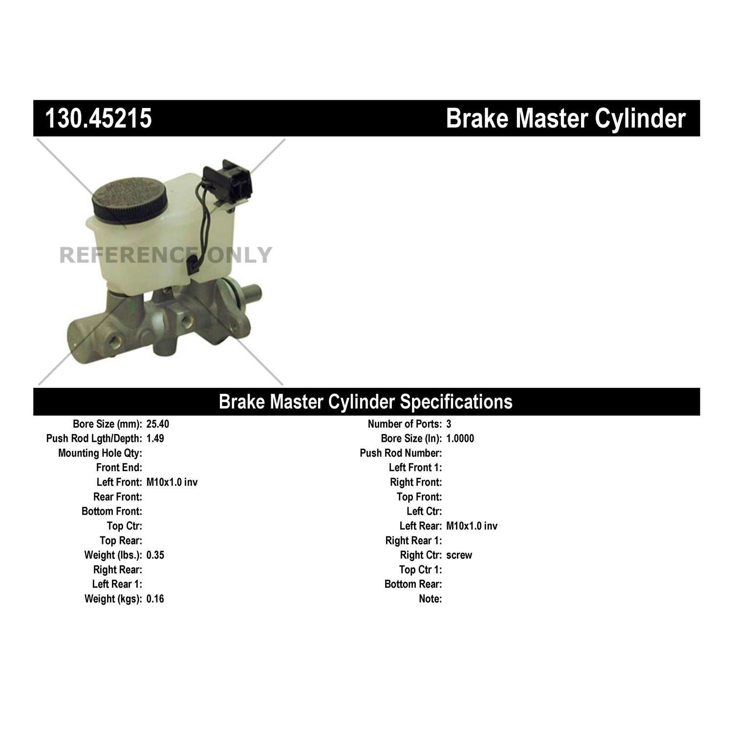 Centric Parts Premium Brake Master Cylinder 130.45215