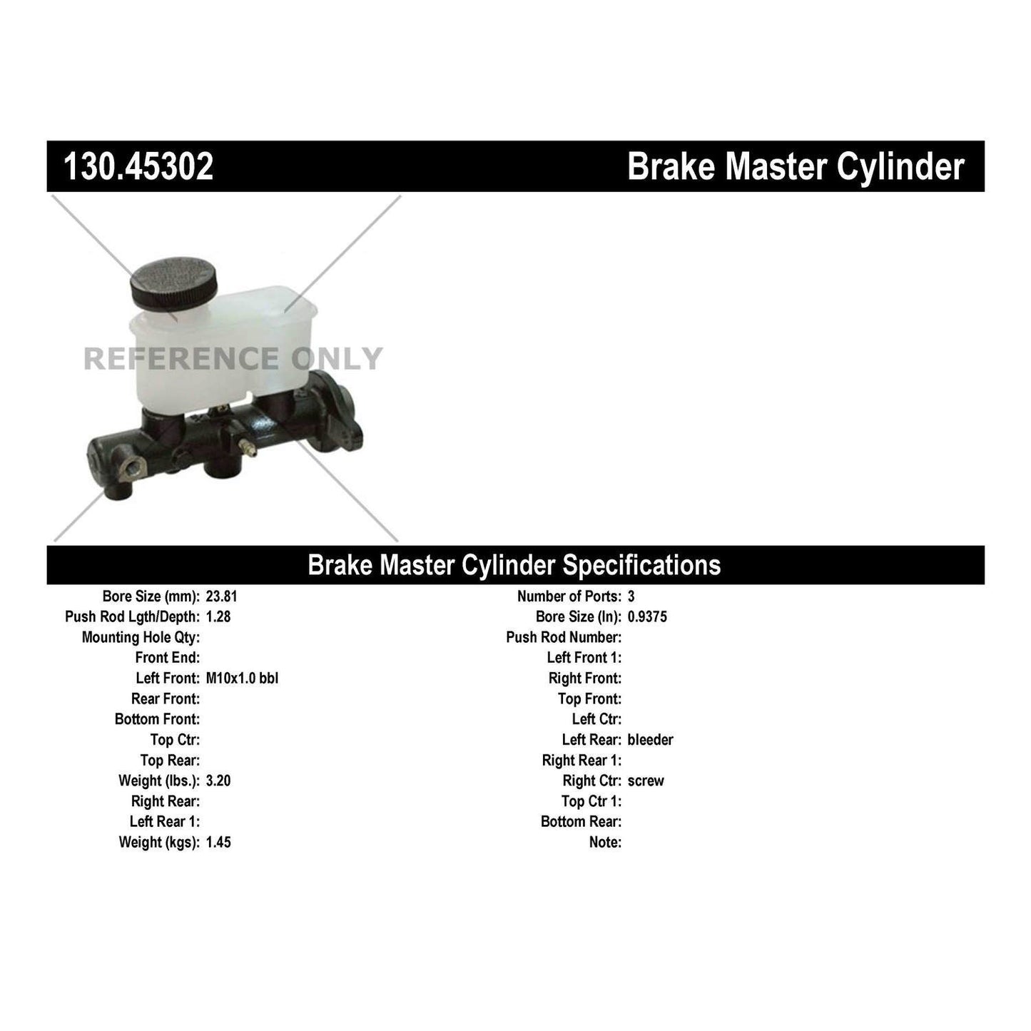 Centric Parts Premium Brake Master Cylinder 130.45302