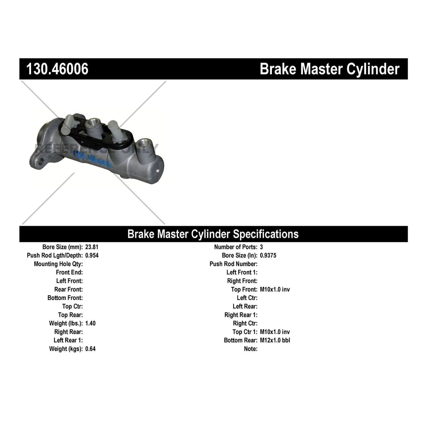 Centric Parts Premium Brake Master Cylinder 130.46006