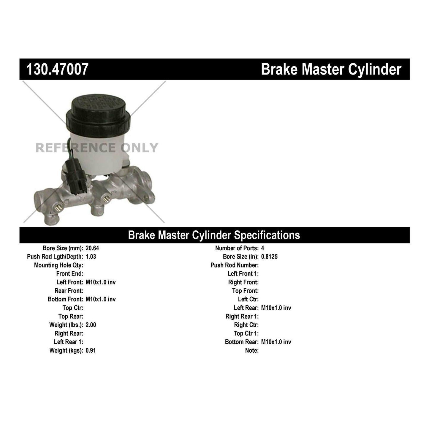 Centric Parts Premium Brake Master Cylinder for 1985-1994 Subaru DL GL GL-10 Loyale RX XT 130.47007