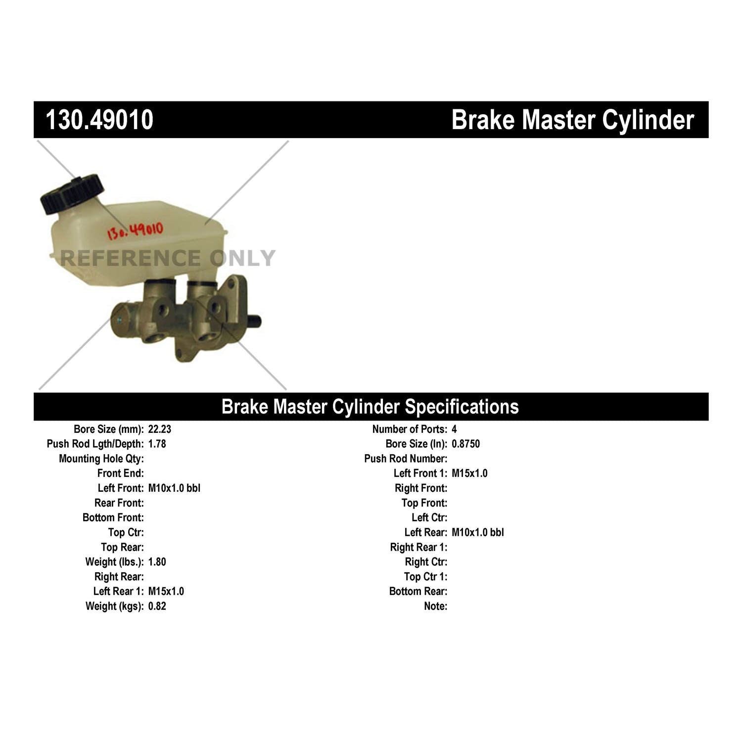 Centric Parts Premium Brake Master Cylinder 130.49010