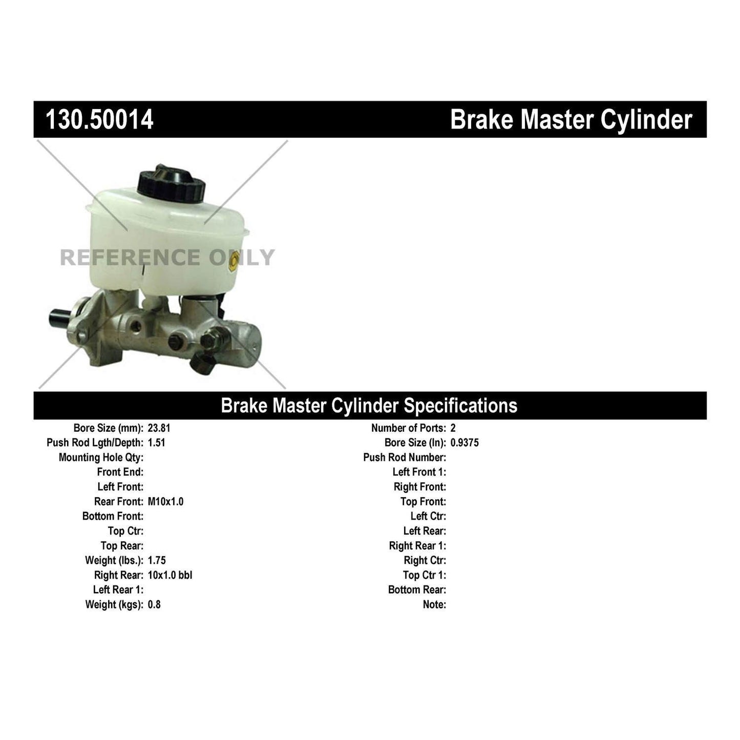 Centric Parts Brake Master Cylinder Premium 130.50014