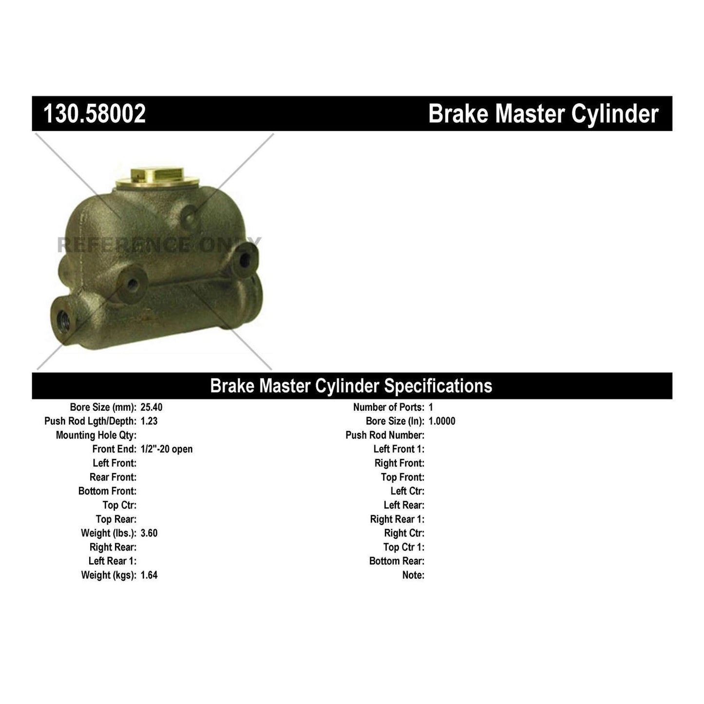 Stoptech Centric Premium Brake Master Cylinder 130.58002