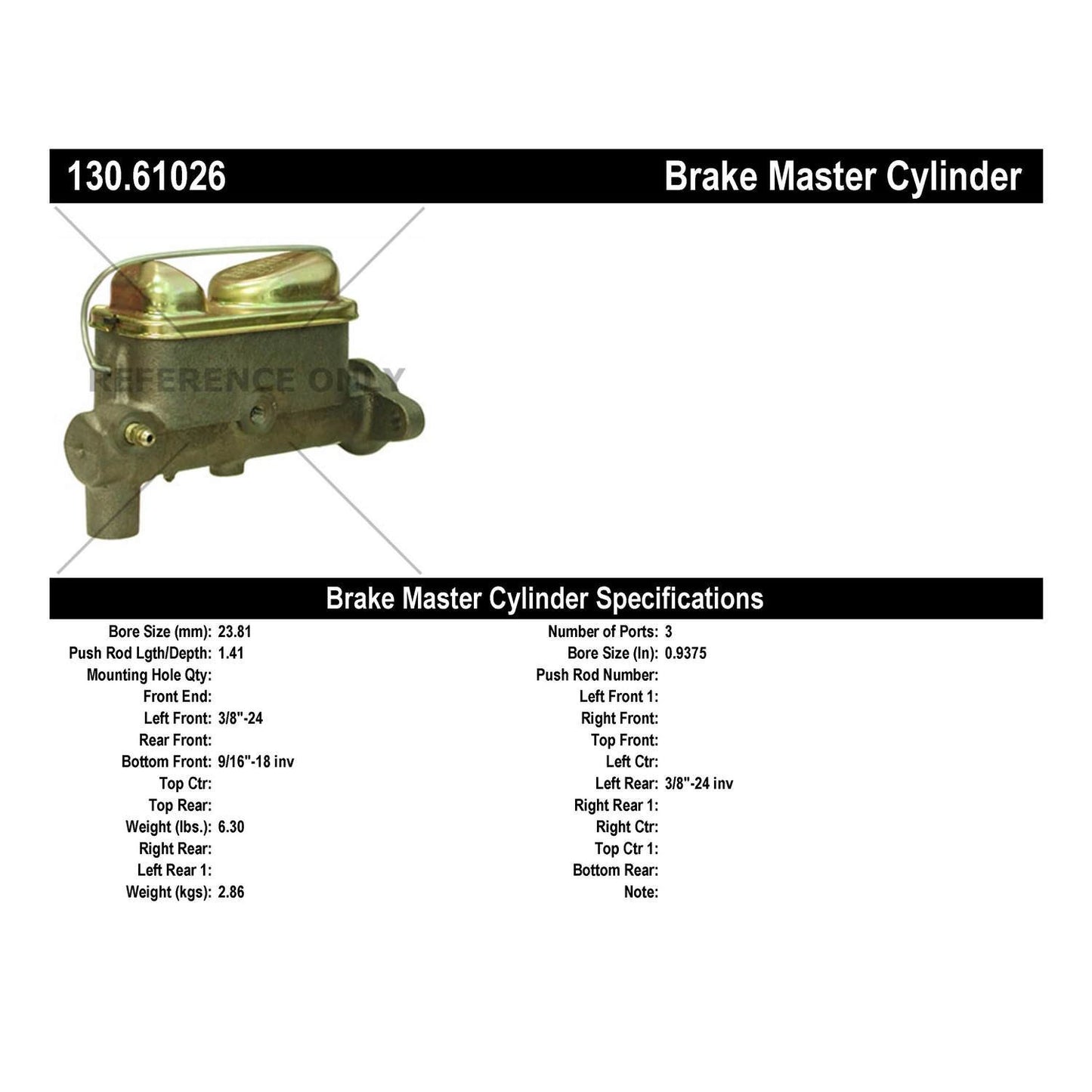 Centric Parts Premium Brake Master Cylinder 130.61026