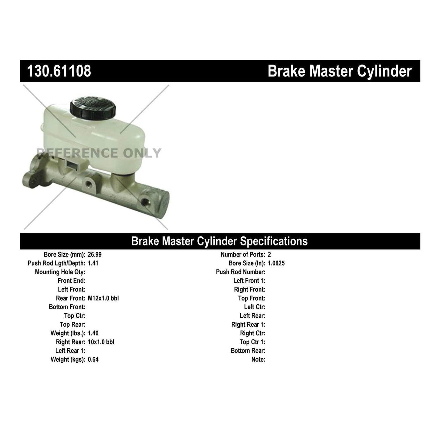 Centric Parts Premium Brake Master Cylinder 130.61108