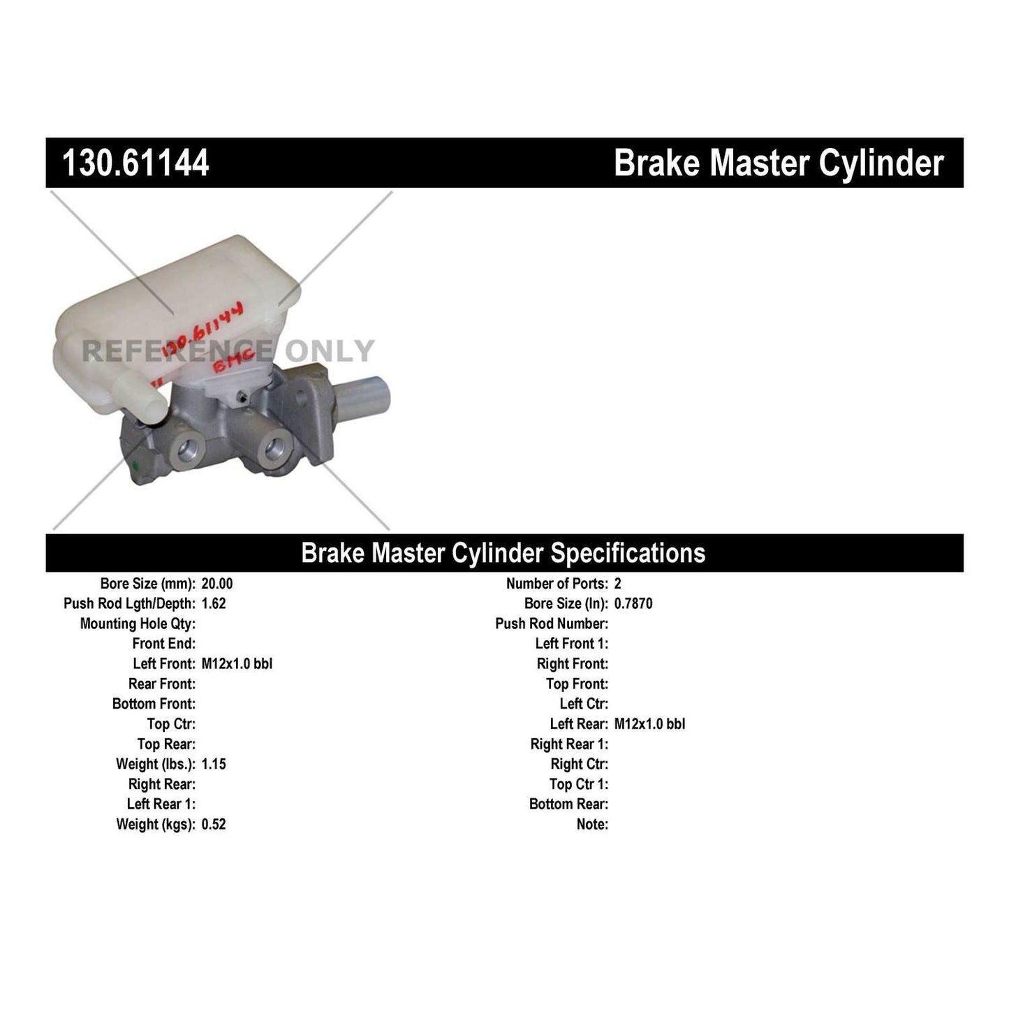 Centric Parts Brake Master Cylinder with Reservoir 130.61144