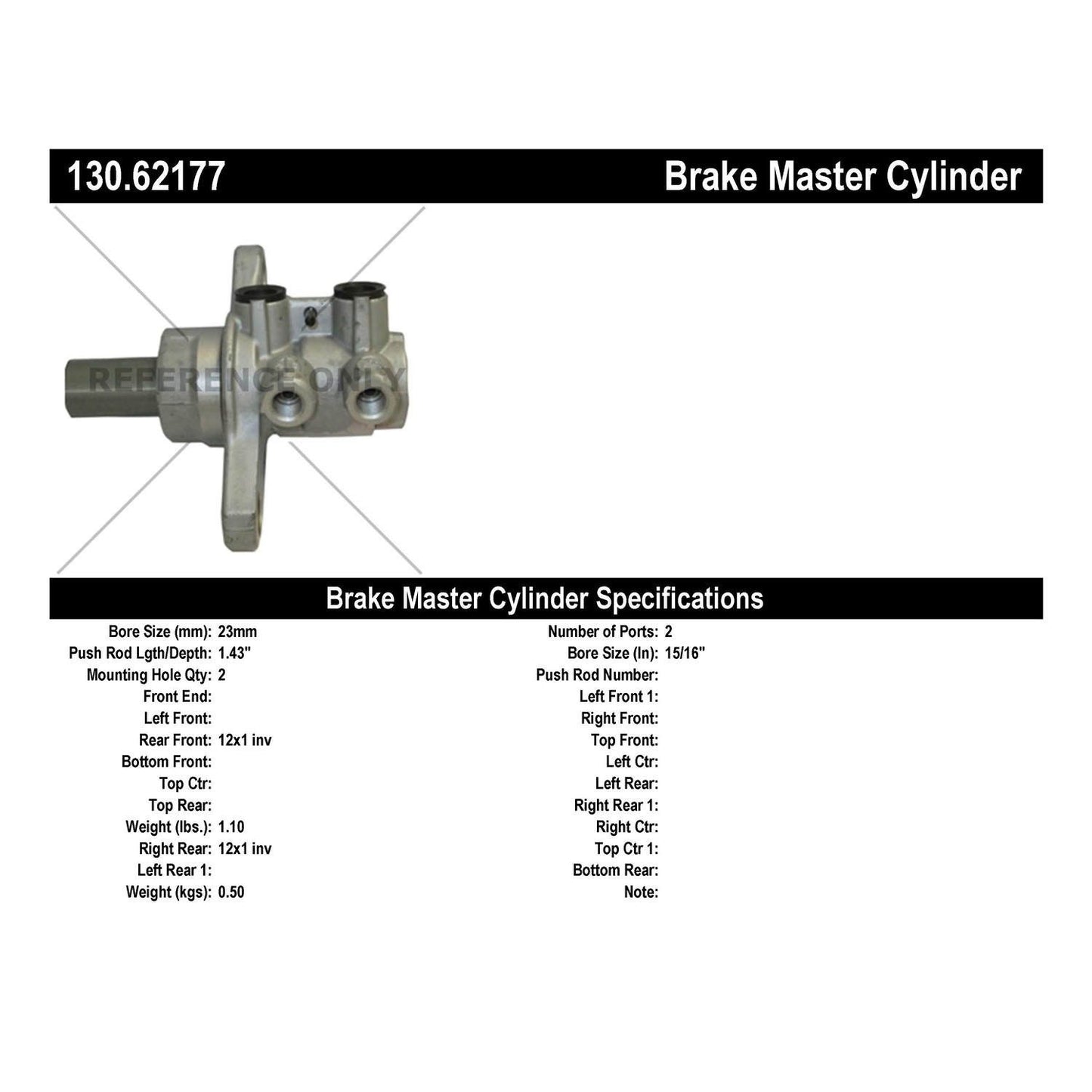 Centric Parts Brake Master Cylinder Premium for 2021-2014 Buick Encore 2020-2012 Chevrolet Sonic 2021-2013 Trax 130.62177
