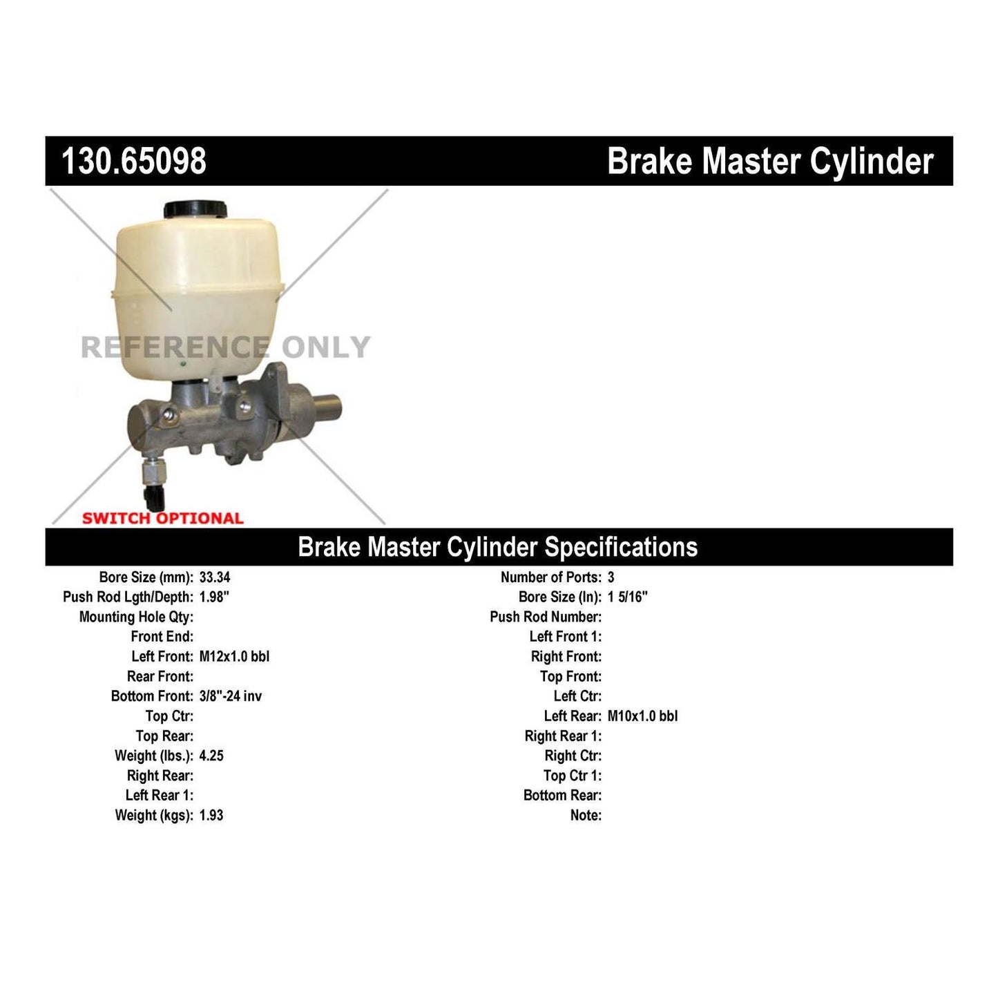 Centric Parts Brake Master Cylinder Premium 130.65098