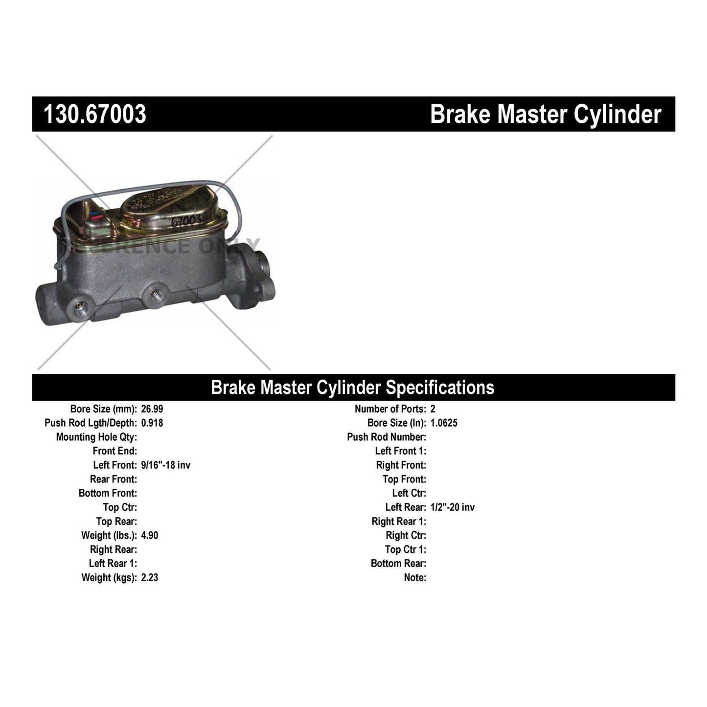 Centric Parts Brake Master Cylinder Premium for Jeep CJ5 1978-1977 and CJ7 1978-1977 130.67003