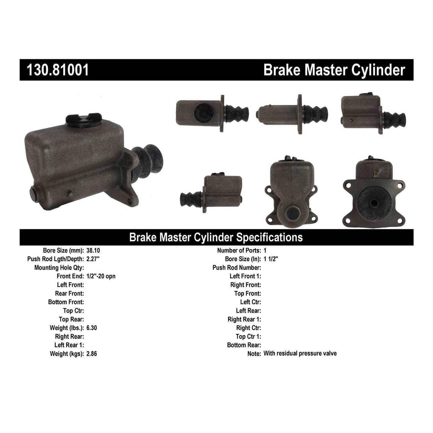 Centric Parts Brake Master Cylinder with Aluminum Casting Body for OEM Fit 130.81001