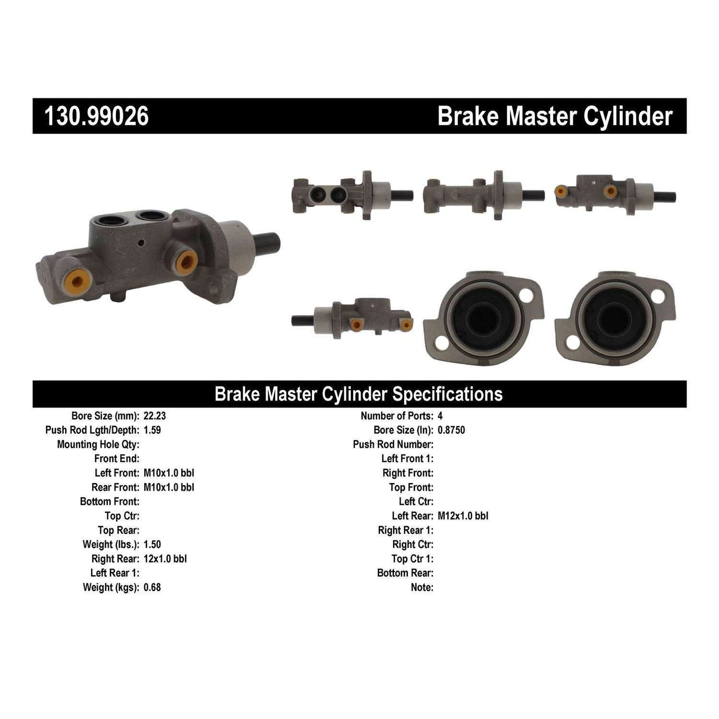 Stoptech Centric 98-09 Peugeot 206 / 97-02 Peugeot 306 Premium Brake Master Cylinder 130.99026