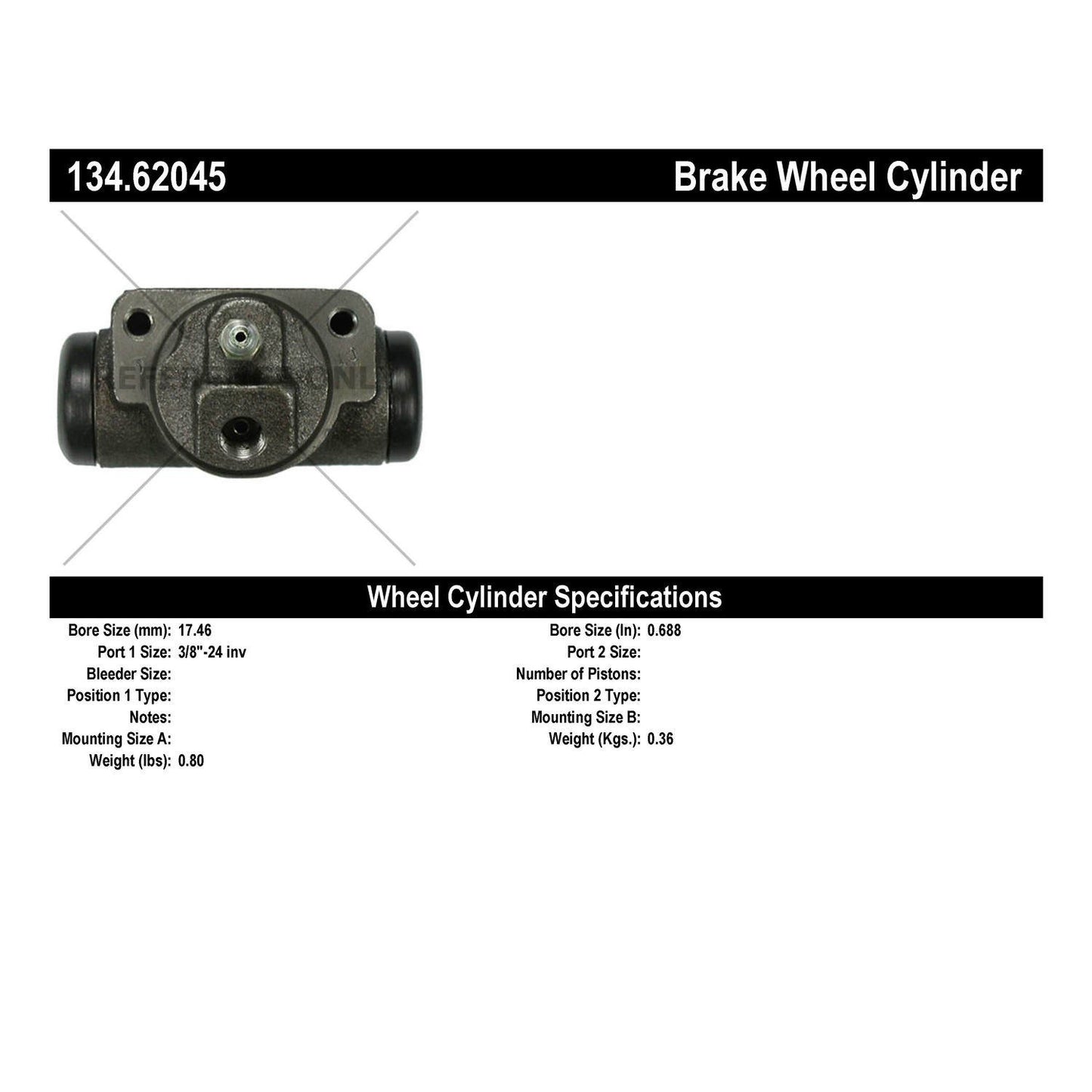 Centric Parts Drum Brake Wheel Cylinder Premium for 1976-1980 Buick Skyhawk Chevrolet Monza Vega Oldsmobile Starfire Pontiac Astre Sunbird 134.62045