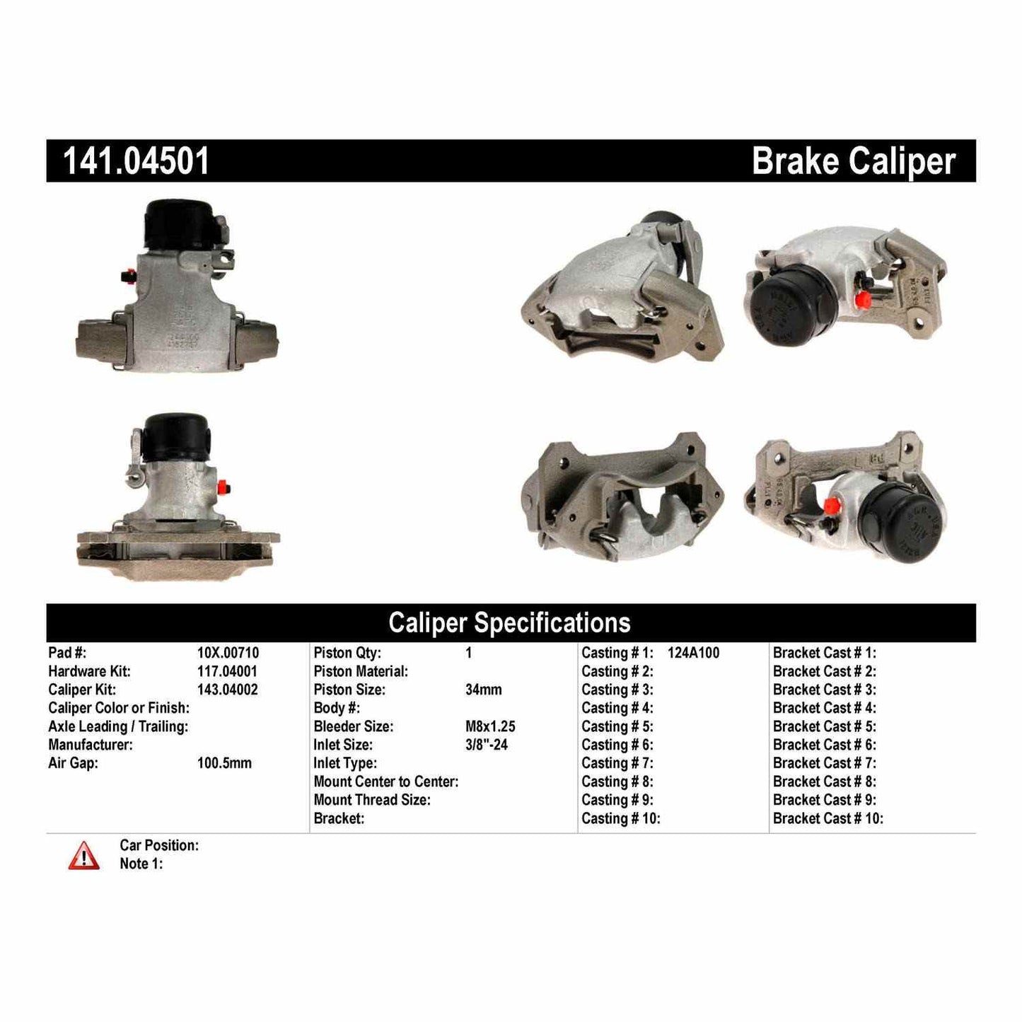 Stoptech Centric 68-83 Fiat 124 Semi-Loaded Rear Passenger Side Remanufactured Brake Caliper 141.04501