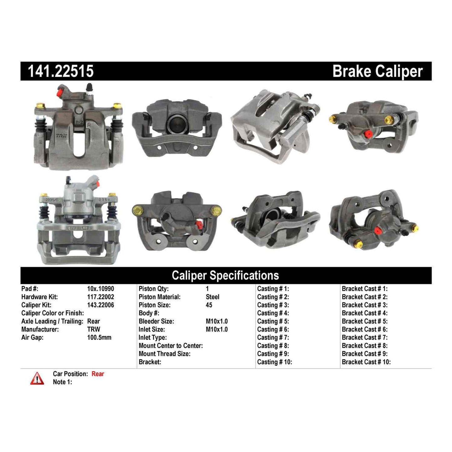 Stoptech Centric Semi-Loaded Brake Caliper - Rear Right 141.22515