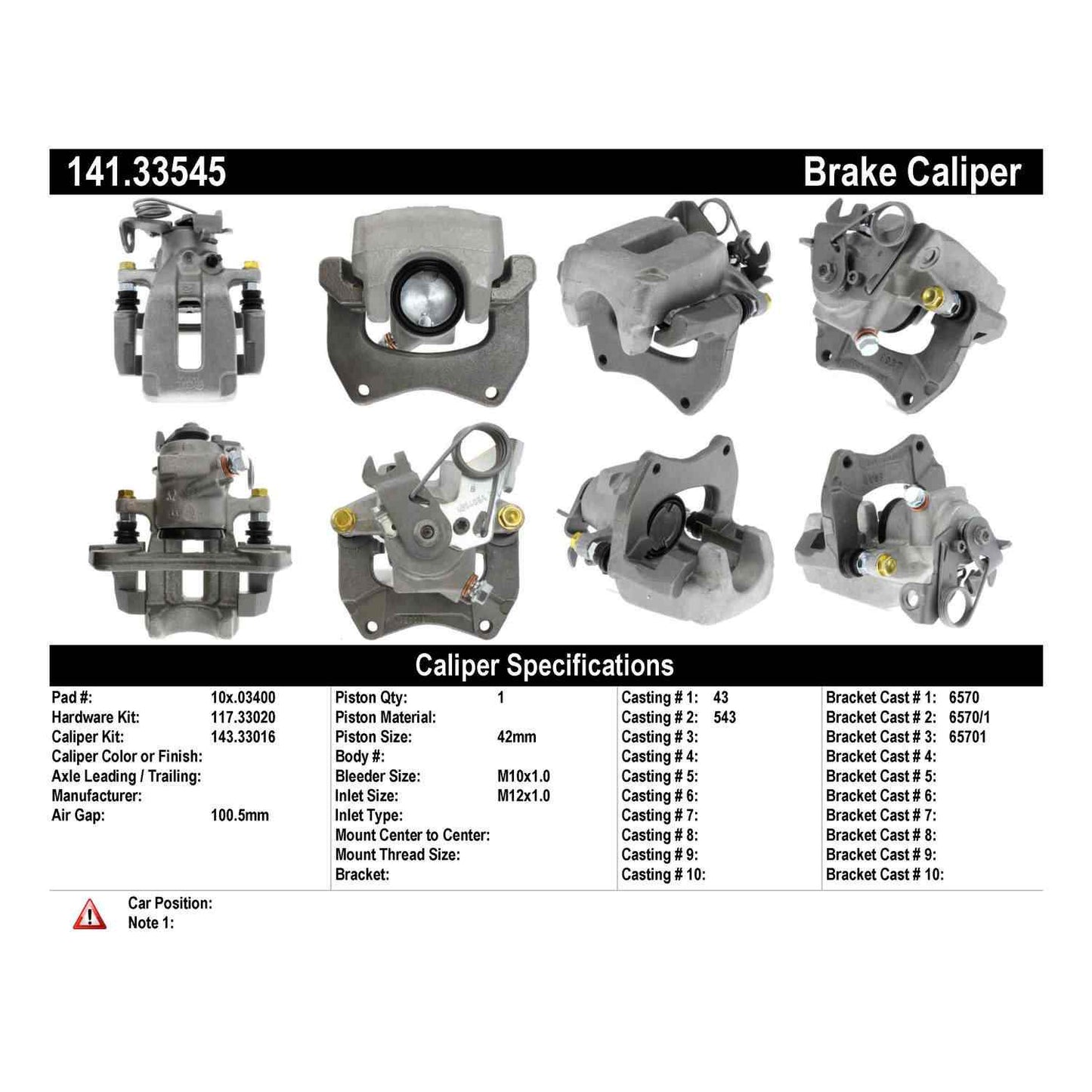 Centric Parts Disc Brake Caliper Semi-Loaded for 2000-2004 Audi A6 Quattro, 2002-2003 S6, 2002-2004 Volkswagen Passat 141.33545