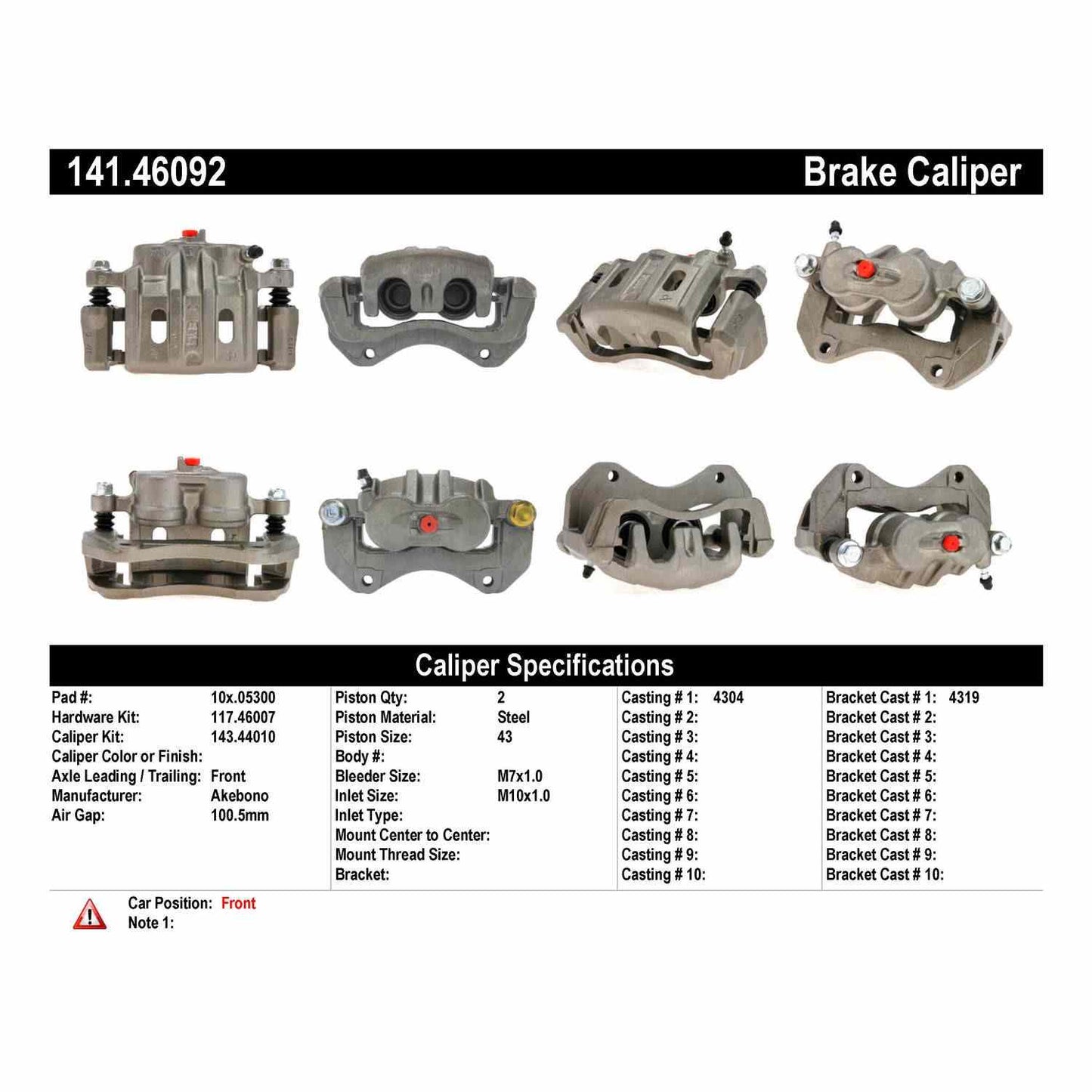 Centric Parts Disc Brake Caliper Semi-Loaded with Anti-Corrosion Finish for 2009-2015 Mitsubishi Lancer, 2005-2006 Outlander, 2018-2022 Outlander PHEV 141.46092