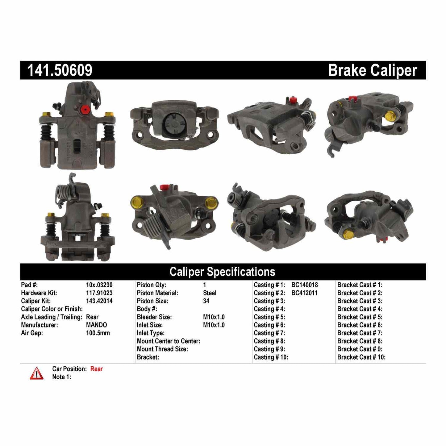 Stoptech Centric Semi-Loaded Brake Caliper - Rear Right 141.50609