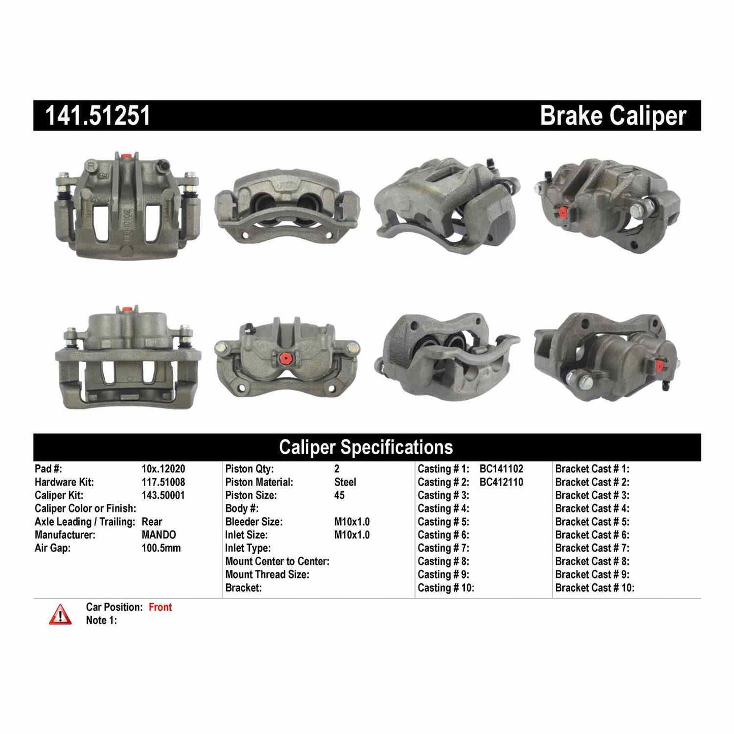 Centric Parts Disc Brake Caliper Semi-Loaded with Anti-Corrosion Finish for 2007-2009 Hyundai Santa Fe 141.51251